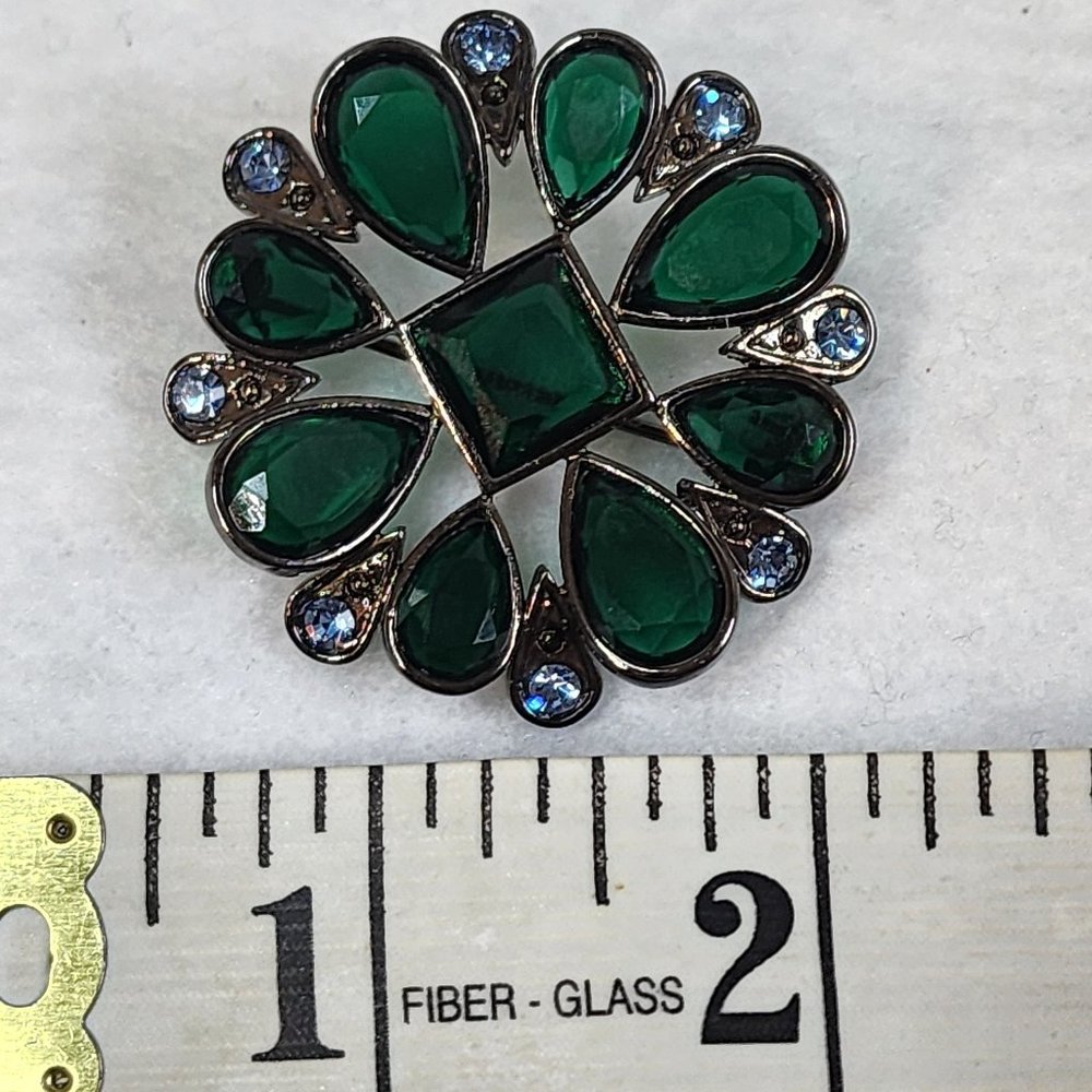 Vintage Green and Blue Rhinestone Brooch